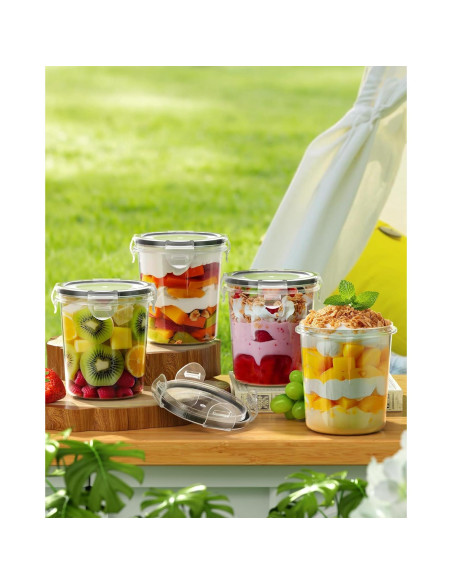 Contenedores de Avena Nocturna Canfanni, 4 Tarros 370ml, BPA Free Contenedores de Avena Nocturna Canfanni, 4 Tarros 370ml, BPA Free