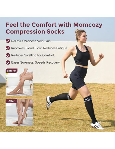 Calcetines de Compresión Momcozy para Mujeres 15-30 mmHg - 2 Pares