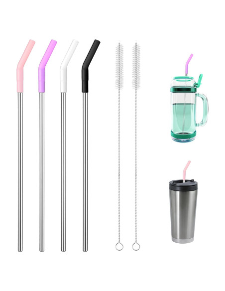 Popotes de acero inoxidable Abeillo con puntas de silicona 4 piezas Popotes de acero inoxidable Abeillo con puntas de silicona 4 piezas