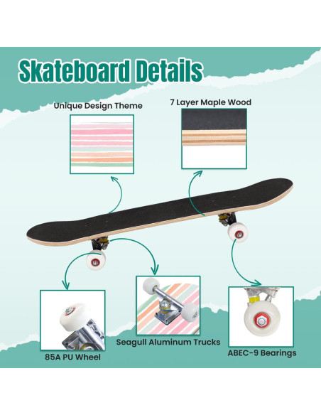 Patineta Completa UHMLTCRBOD Rosa Blanca 78.74x20.32cm 7 Capas Patineta Completa UHMLTCRBOD Rosa Blanca 78.74x20.32cm 7 Capas