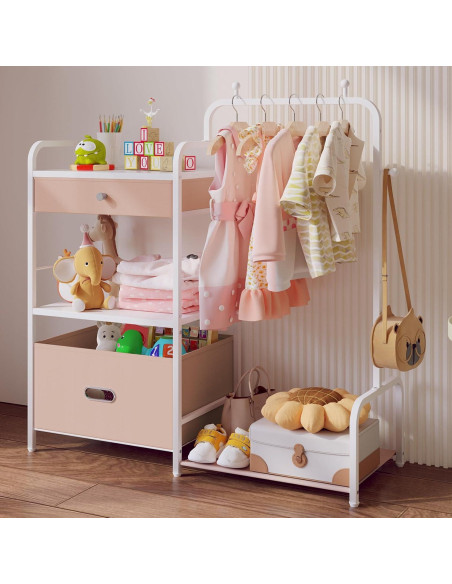 Perchero para Niños BBLIKE Rosa con Estante y Cajas de Almacenamiento Perchero para Niños BBLIKE Rosa con Estante y Cajas de Almacenamiento