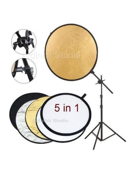 Kit de Reflector 5 en 1 Ardinbir Studio 110cm con Soporte Kit de Reflector 5 en 1 Ardinbir Studio 110cm con Soporte