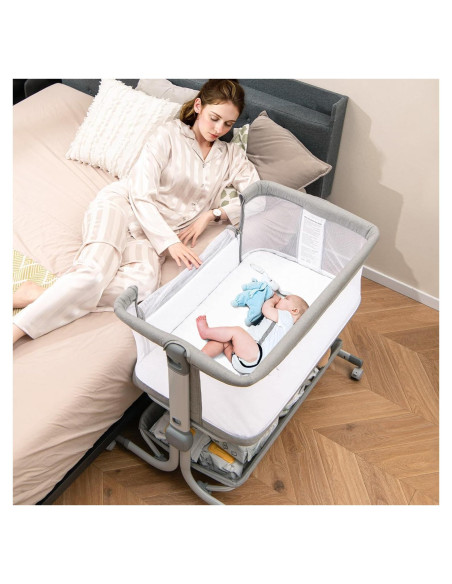 Cuna para Bebés INFANS 3 en 1 Lateral Ajustable Gris Cuna para Bebés INFANS 3 en 1 Lateral Ajustable Gris