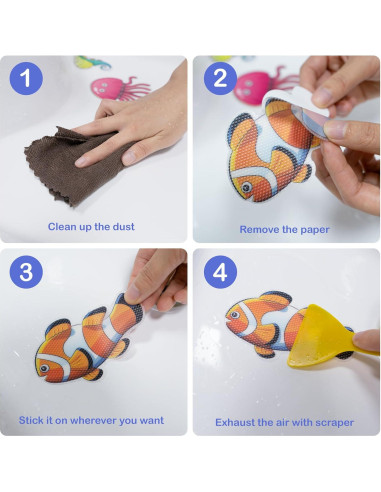 20 Pegatinas Antideslizantes PGFUN para Baño - Criaturas Marinas