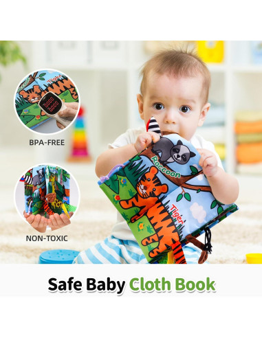 Libro de Tela Crinkle Jollybaby para Bebés 0-12 Meses - Colas de Jungla
