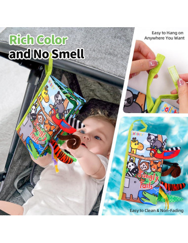 Libro de Tela Crinkle Jollybaby para Bebés 0-12 Meses - Colas de Jungla