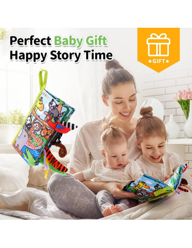 Libro de Tela Crinkle Jollybaby para Bebés 0-12 Meses - Colas de Jungla