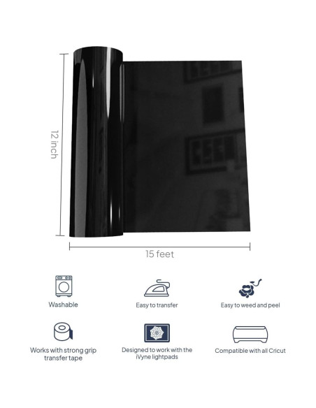 Rollo de Vinilo de Transferencia de Calor iVyne 4.57m Negro Rollo de Vinilo de Transferencia de Calor iVyne 4.57m Negro