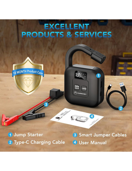 Arrancador de Coche KURSOHEY 2000A 12V con Luz LED 8000mAh Arrancador de Coche KURSOHEY 2000A 12V con Luz LED 8000mAh