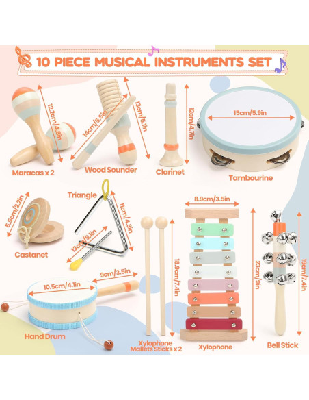 Instrumentos Musicales de Madera OFNMY 10 Pcs para Niños Instrumentos Musicales de Madera OFNMY 10 Pcs para Niños