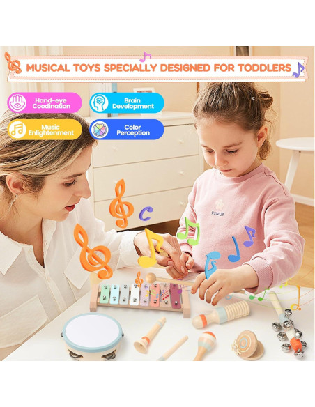 Instrumentos Musicales de Madera OFNMY 10 Pcs para Niños Instrumentos Musicales de Madera OFNMY 10 Pcs para Niños