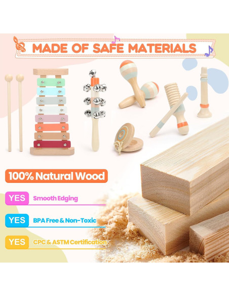 Instrumentos Musicales de Madera OFNMY 10 Pcs para Niños Instrumentos Musicales de Madera OFNMY 10 Pcs para Niños
