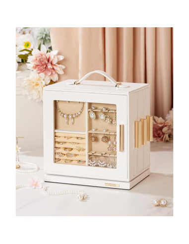 Caja de Joyería Homde Rotativa 360 con 7 Cajones - Blanco