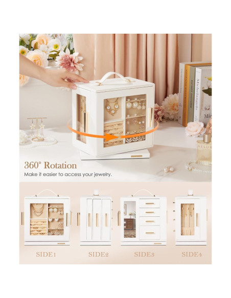 Caja de Joyería Homde Rotativa 360 con 7 Cajones - Blanco Caja de Joyería Homde Rotativa 360 con 7 Cajones - Blanco