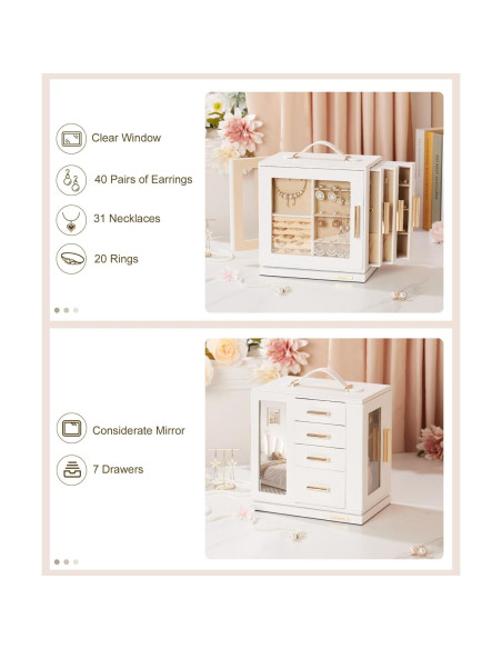 Caja de Joyería Homde Rotativa 360 con 7 Cajones - Blanco Caja de Joyería Homde Rotativa 360 con 7 Cajones - Blanco