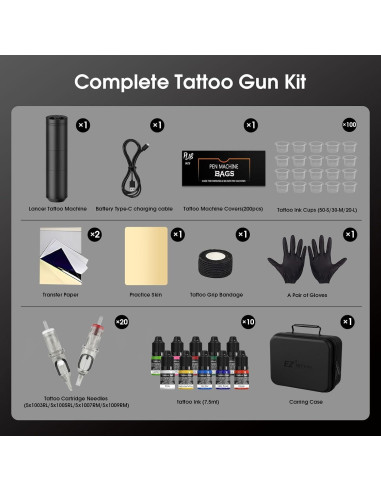 Kit de Tatuaje EZ - Máquina Inalámbrica Lancer 1500mAh