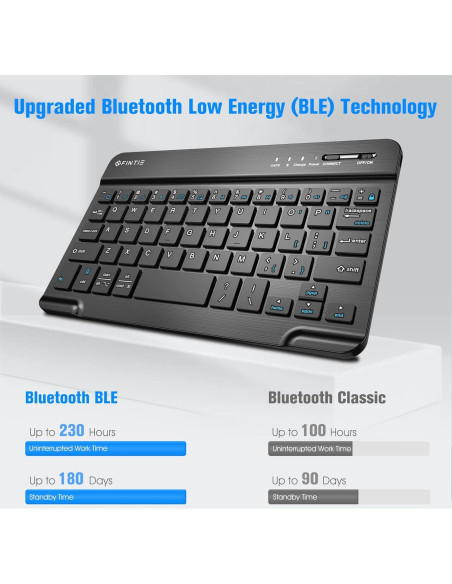Teclado Inalámbrico Bluetooth FINTIE Ultrafino 20.3 cm Negro Teclado Inalámbrico Bluetooth FINTIE Ultrafino 20.3 cm Negro