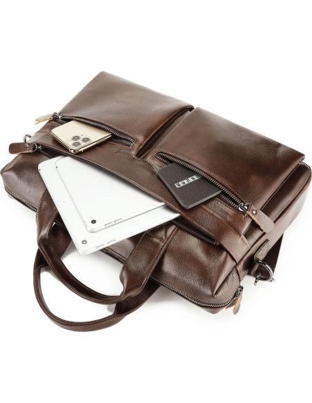 Maletín de Cuero Vintage Marrón Café para Laptop 39.88 cm Maletín de Cuero Vintage Marrón Café para Laptop 39.88 cm