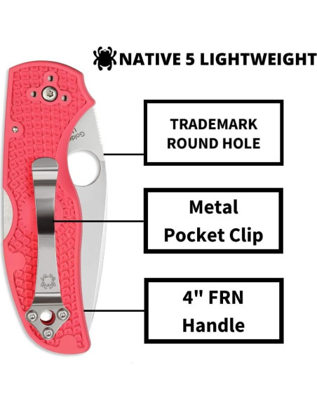 Cuchillo Plegable Spyderco Native 5 Rosa 17.65 cm Afilado Completo Cuchillo Plegable Spyderco Native 5 Rosa 17.65 cm Afilado Completo