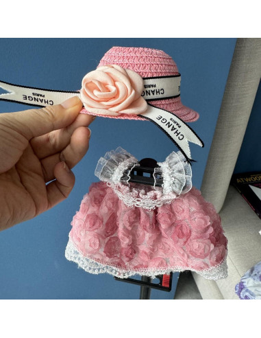 Vestido Pinafore Rosa LABUBU para Muñeca 17cm - Hecho a Mano