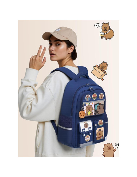 Mochila Impermeable Kawaii SJIE Capibara 600cl con Accesorios Mochila Impermeable Kawaii SJIE Capibara 600cl con Accesorios