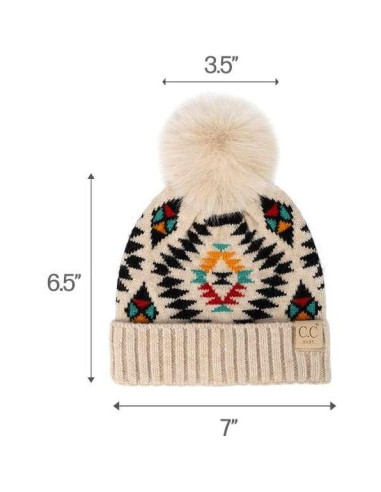 Gorra de Pompón de Piel Mamá y Bebé C.C. Beige Azteca