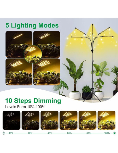 Lámpara de Cultivo LED 5 Cabezas Yentbokj Espectro Completo Lámpara de Cultivo LED 5 Cabezas Yentbokj Espectro Completo