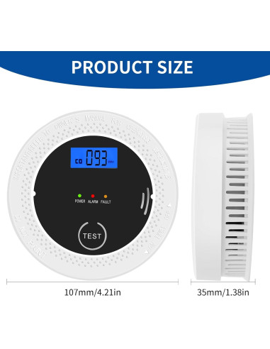 Detector de Monóxido de Carbono y Humo 2 en 1 ELECOIN LCD