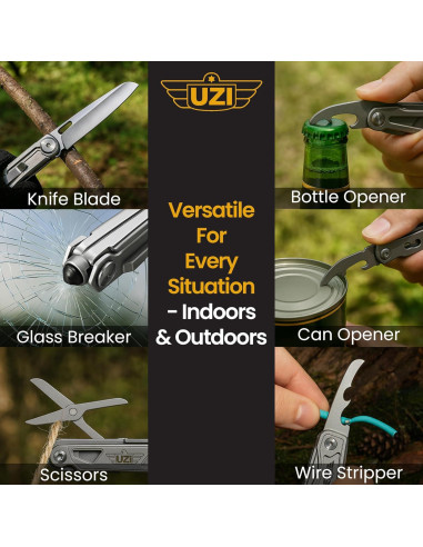 Herramienta Multifuncional UZI 12-en-1 Plegable de Acero Inoxidable
