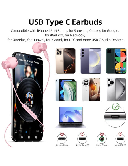 Auriculares USB C COOYA HiFi Estéreo con Micrófono 90.7g Auriculares USB C COOYA HiFi Estéreo con Micrófono 90.7g