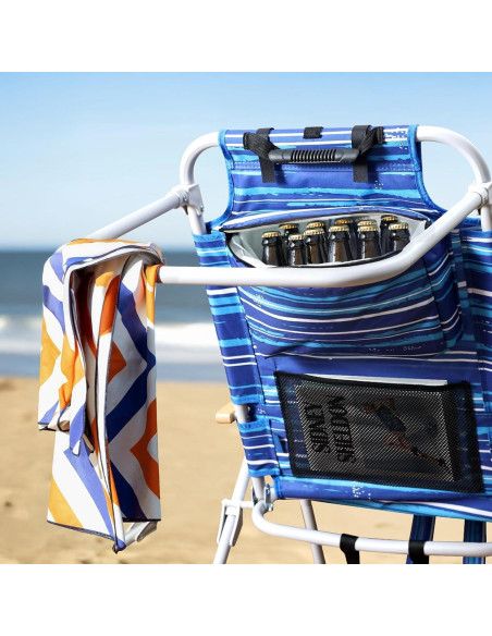 Silla de Playa Alta Yestomo con Reposabrazos de Madera - Rayas Azules Silla de Playa Alta Yestomo con Reposabrazos de Madera - Rayas Azules