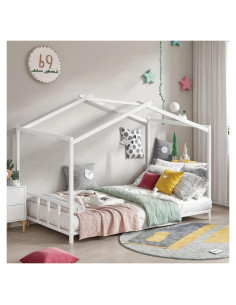Cama Montessori Twin PVWIIK Metal Casa Blanco con Soporte