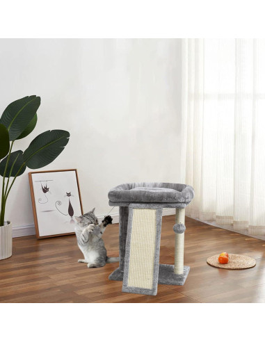 Árbol Rascador para Gatos SYANDLVY Gris Claro con Poste y Tablero