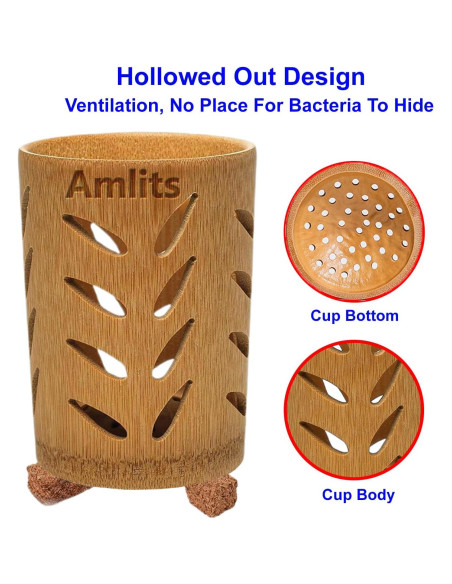 Soporte de Cepillo de Dientes de Bambú Amlits - Drenaje Rápido Soporte de Cepillo de Dientes de Bambú Amlits - Drenaje Rápido