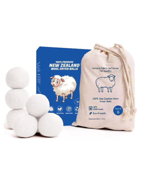 Bolas de Secado de Lana Natural 100% Nueva Zelanda - Paquete de 6 Bolas de Secado de Lana Natural 100% Nueva Zelanda - Paquete de 6