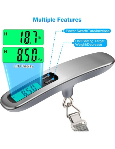 Báscula de Equipaje Digital PELSOL 50kg Pantalla LCD Retroiluminada