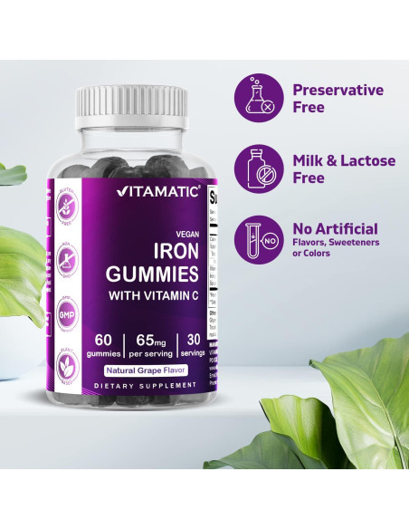 Gomas de Hierro Vitamatic 65 mg Veganas - 60 Unidades Sabor Uva Gomas de Hierro Vitamatic 65 mg Veganas - 60 Unidades Sabor Uva