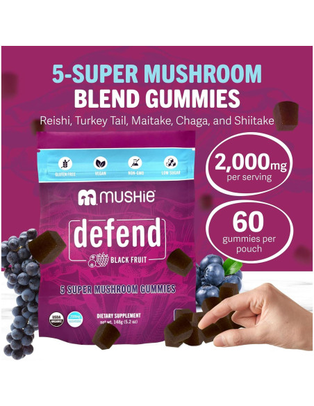 Gominolas Mushie 5 Super Hongos Orgánicos 2000mg - Salud Inmunológica Gominolas Mushie 5 Super Hongos Orgánicos 2000mg - Salud Inmunológica