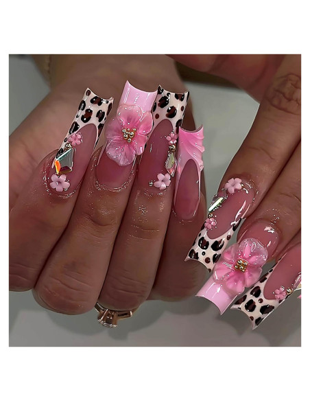 Uñas Postizas Cuadradas Largas Gleamrain con Punta Francesa Uñas Postizas Cuadradas Largas Gleamrain con Punta Francesa