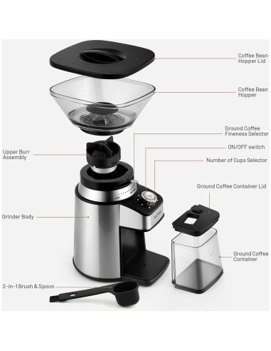 Molino de Café Secura Eléctrico con Muela Cónica 150g 17 Ajustes