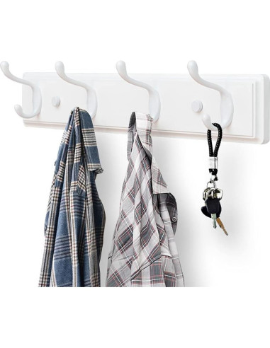 Perchero de Madera Badiano Blanco 4 Ganchos para Pared