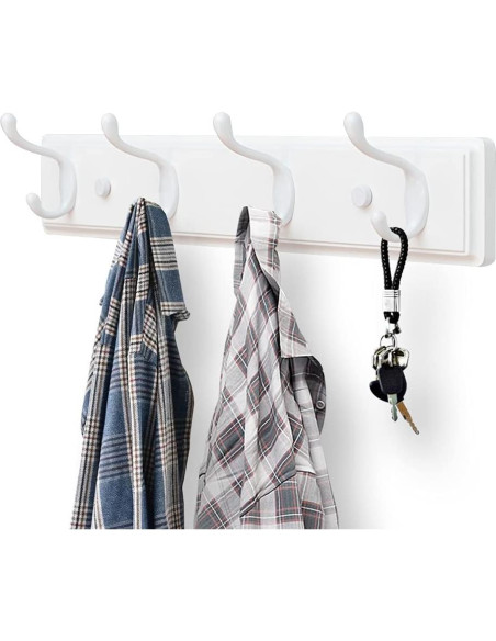 Perchero de Madera Badiano Blanco 4 Ganchos para Pared Perchero de Madera Badiano Blanco 4 Ganchos para Pared