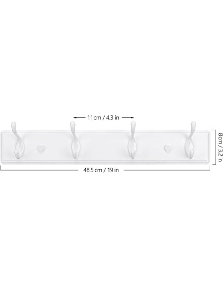 Perchero de Madera Badiano Blanco 4 Ganchos para Pared Perchero de Madera Badiano Blanco 4 Ganchos para Pared