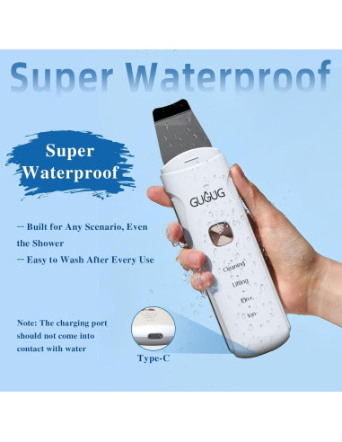 GUGUG Skin Scrubber 4-en-1 Espátula Facial IPX8 Limpiador de Poros