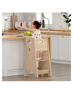 Torre de Aprendizaje Ajustable COSYLAND para Niños - Madera Natural
