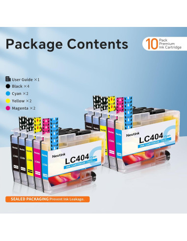 Paquete de 10 Cartuchos de Tinta Compatibles Brother LC404
