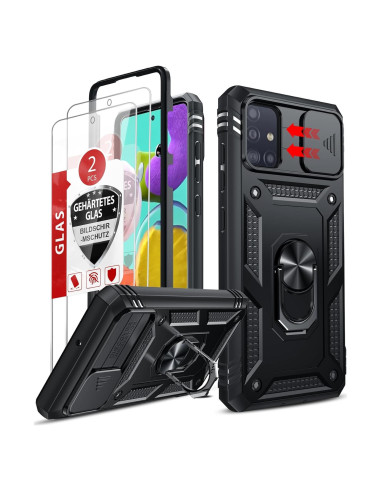 Funda LeYi para Samsung Galaxy A51 Negra con Soporte y 2 Protectores