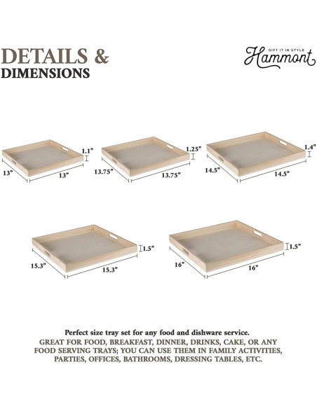 Bandejas Cuadradas de Madera Hammont - Juego de 30 Piezas Bandejas Cuadradas de Madera Hammont - Juego de 30 Piezas