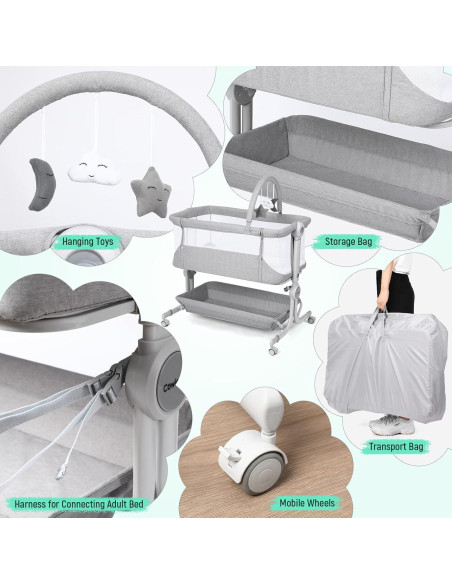 Cuna de Bebé Cowiewie Plegable con Ruedas y Cesta Almacenamiento Cuna de Bebé Cowiewie Plegable con Ruedas y Cesta Almacenamiento