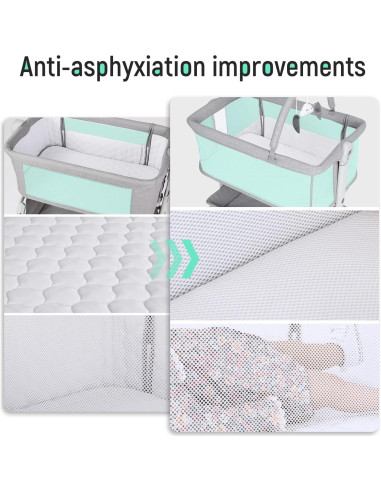 Cuna de Bebé Cowiewie Plegable con Ruedas y Cesta Almacenamiento